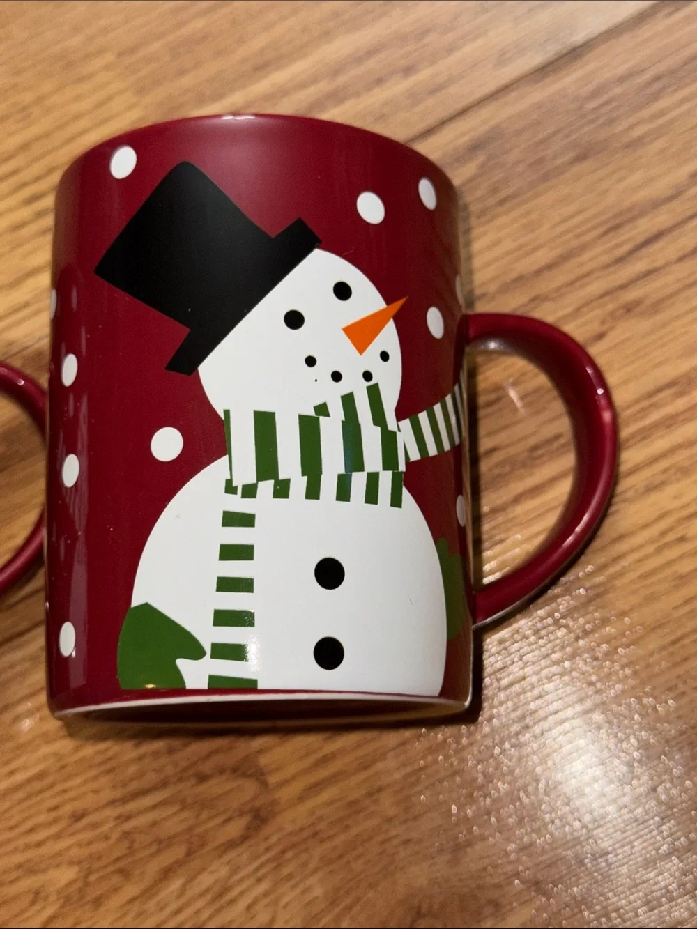 Crate & Barrel Festive Red Snowman Mug Set - 2 Holiday Coffee Mugs Cups